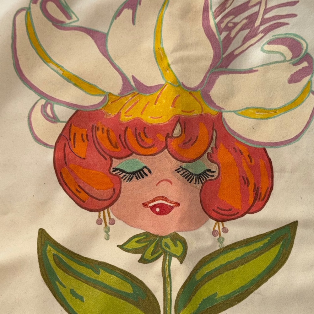 Vintage Retro Flower Girl Pillow Cover Mod Floral 1960s 70s Boho As Is Flaws